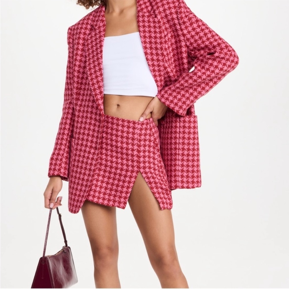 Afrm Melody Herringbone Mini Skirt Red and Pink Side Slit Sz Small - Picture 7 of 8